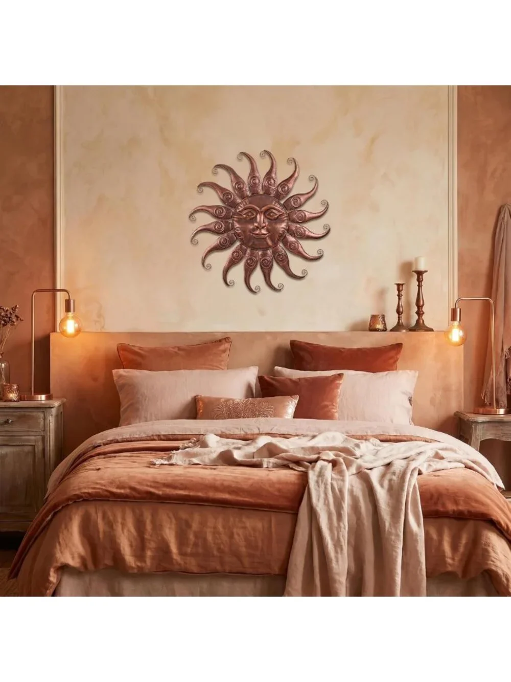 Rustic Bronze Sun Wall Decor - Metal Hanging Sculpture for Outdoor Patio